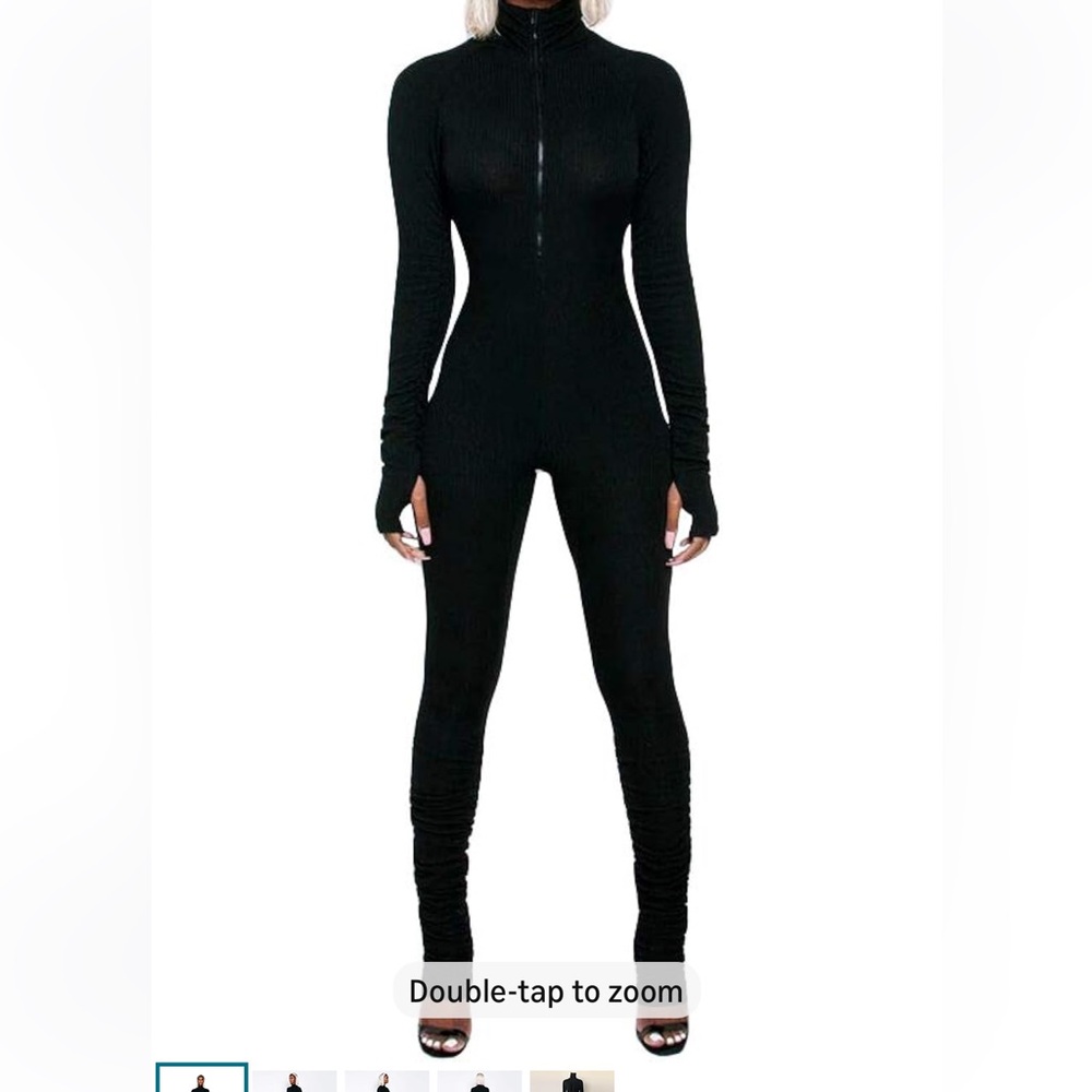 NWOT Black Ribbed Long-Sleeve Jumpsuit